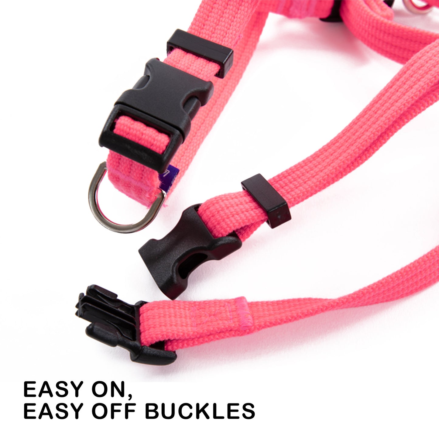 Banhamsisun Dog Double-Lined Straps Harness and Lead Set Leash Adjustable No Pull - Neon Carol-Pink L