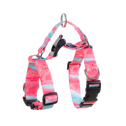 Banhamsisun Dog Double-Lined Straps Harness and Lead Set Leash Adjustable No Pull - Marble Pink M