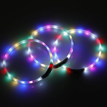 2 x YES4PETS LED Dog Collar - USB Rechargeable Night Glow Flashing Light Up Safety Pet Collars