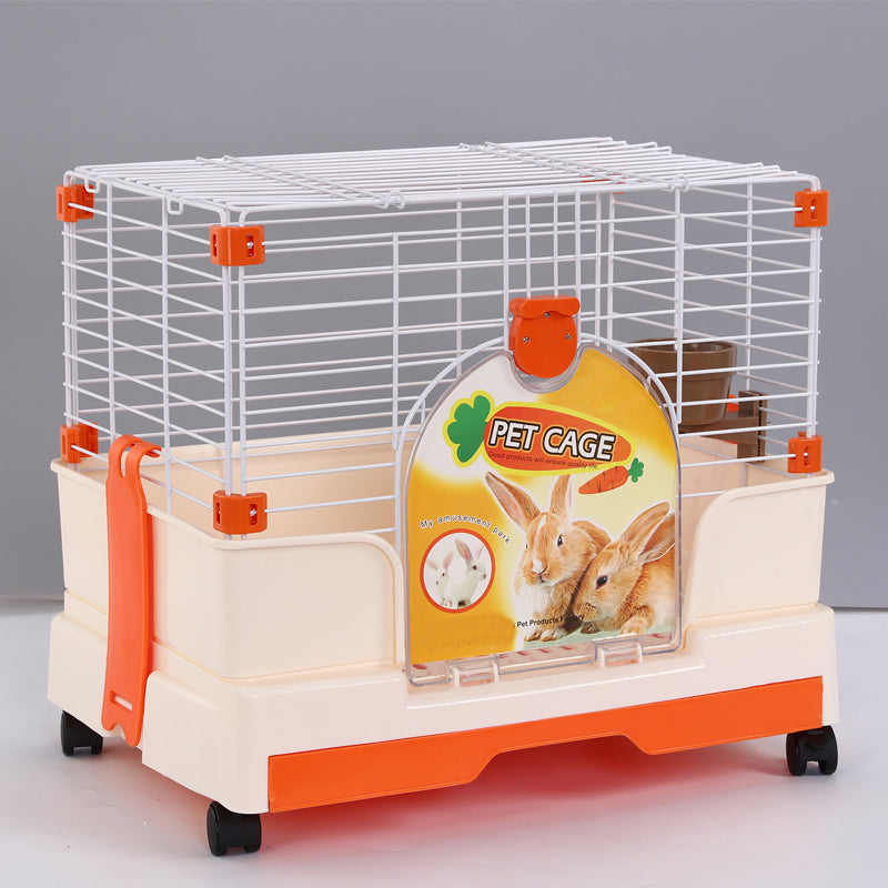 YES4PETS Small Orange Pet Rabbit Cage Guinea Pig Crate With Potty Tray and Wheels