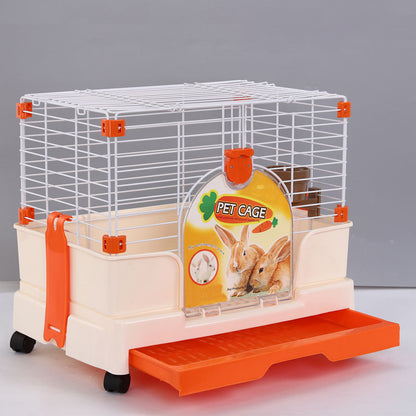 YES4PETS Small Orange Pet Rabbit Cage Guinea Pig Crate With Potty Tray and Wheels