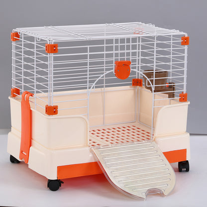 YES4PETS Small Orange Pet Rabbit Cage Guinea Pig Crate With Potty Tray and Wheels