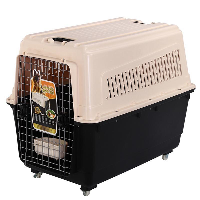 YES4PETS XXXL Plastic Pet Dog Carrier Transport Cat Cage With Wheels, Tray & Bowl