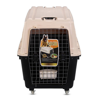 YES4PETS XXXL Plastic Pet Dog Carrier Transport Cat Cage With Wheels, Tray & Bowl