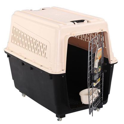 YES4PETS XXXL Plastic Pet Dog Carrier Transport Cat Cage With Wheels, Tray & Bowl