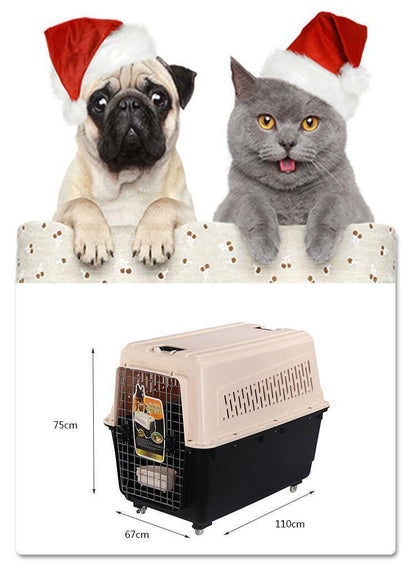 YES4PETS XXXL Plastic Pet Dog Carrier Transport Cat Cage With Wheels, Tray & Bowl