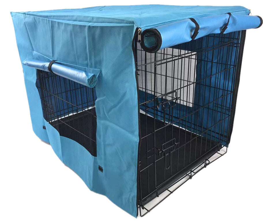 30" Portable Foldable Dog Cat Rabbit Collapsible Crate Pet Cage with Blue Cover