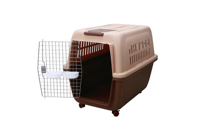 YES4PETS XL Plastic Kennels Pet Carrier Dog Cat Cage Crate With Handle and Removable Wheel Brown