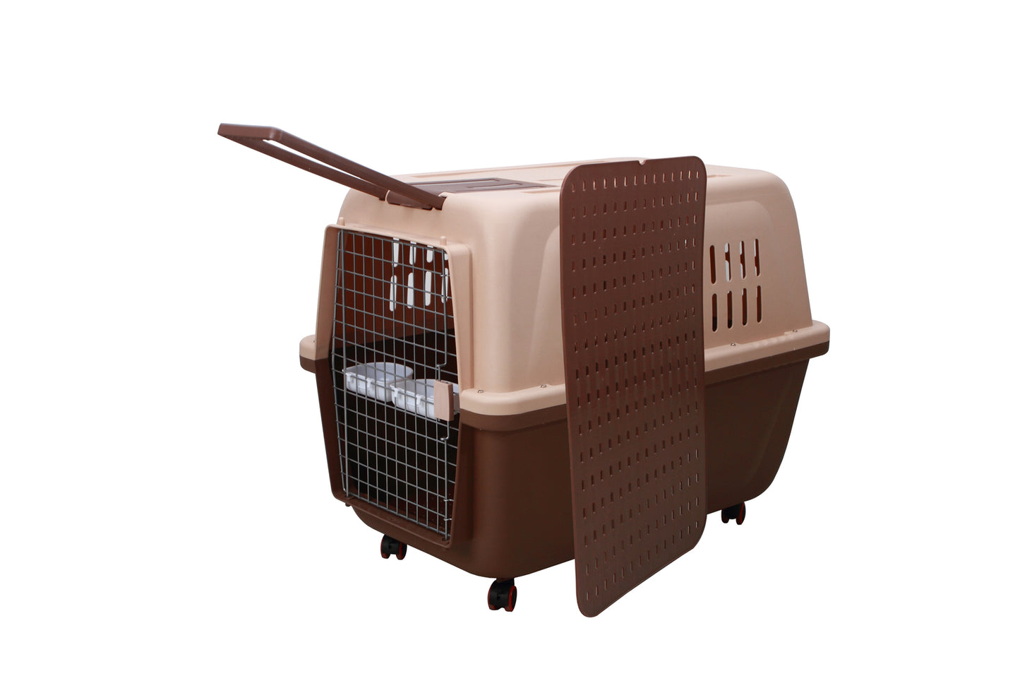 YES4PETS XL Plastic Kennels Pet Carrier Dog Cat Cage Crate With Handle and Removable Wheel Brown