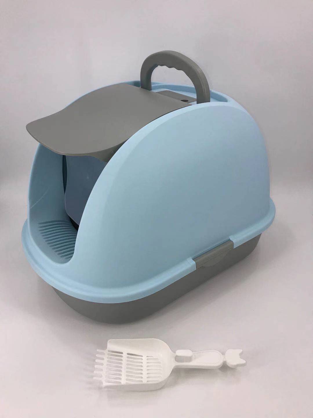 YES4PETS XL Portable Hooded Cat Toilet Litter Box Tray House w Charcoal Filter and Scoop - Blue