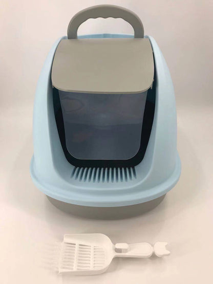 YES4PETS XL Portable Hooded Cat Toilet Litter Box Tray House w Charcoal Filter and Scoop - Blue