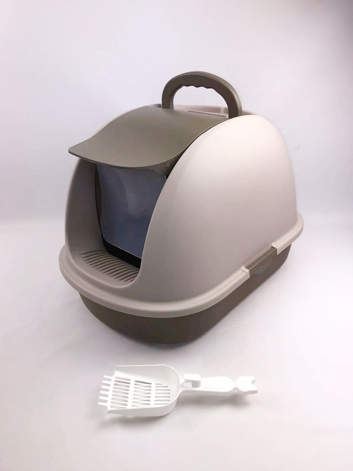 YES4PETS XL Portable Hooded Cat Toilet Litter Box Tray House w Charcoal Filter and Scoop - Brown