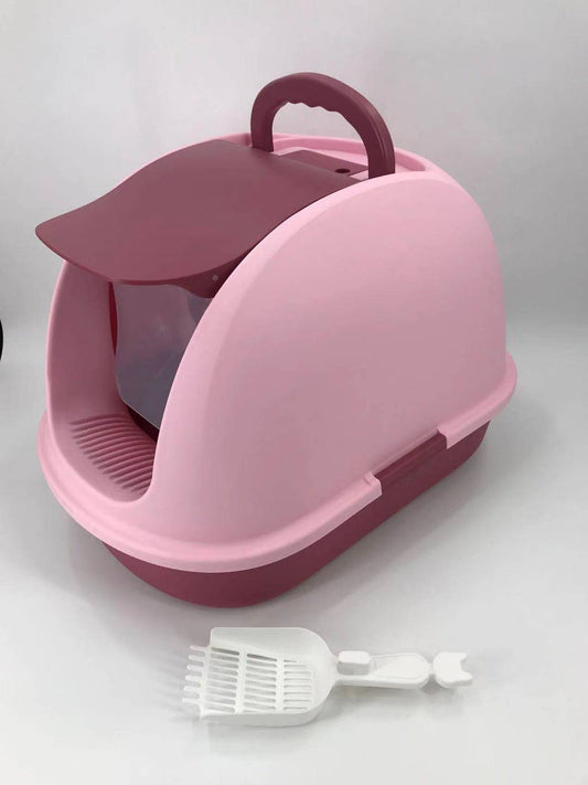 YES4PETS XL Portable Hooded Cat Toilet Litter Box Tray House with Charcoal Filter and Scoop - Pink