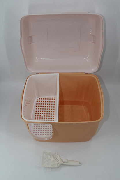 YES4PETS XL Portable Hooded Cat Toilet Litter Box Tray House with Handle and Scoop - Brown