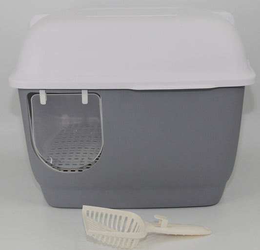 YES4PETS XL Portable Hooded Cat Toilet Litter Box Tray House with Handle and Scoop - Grey