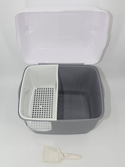 YES4PETS XL Portable Hooded Cat Toilet Litter Box Tray House with Handle and Scoop - Grey