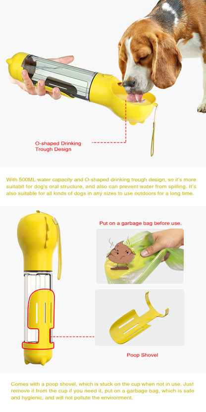 4-in-1 Portable Pet Dog Puppy Cat Drinking Mug Water Feeder Bottle Valve Travel Bottle - Yellow