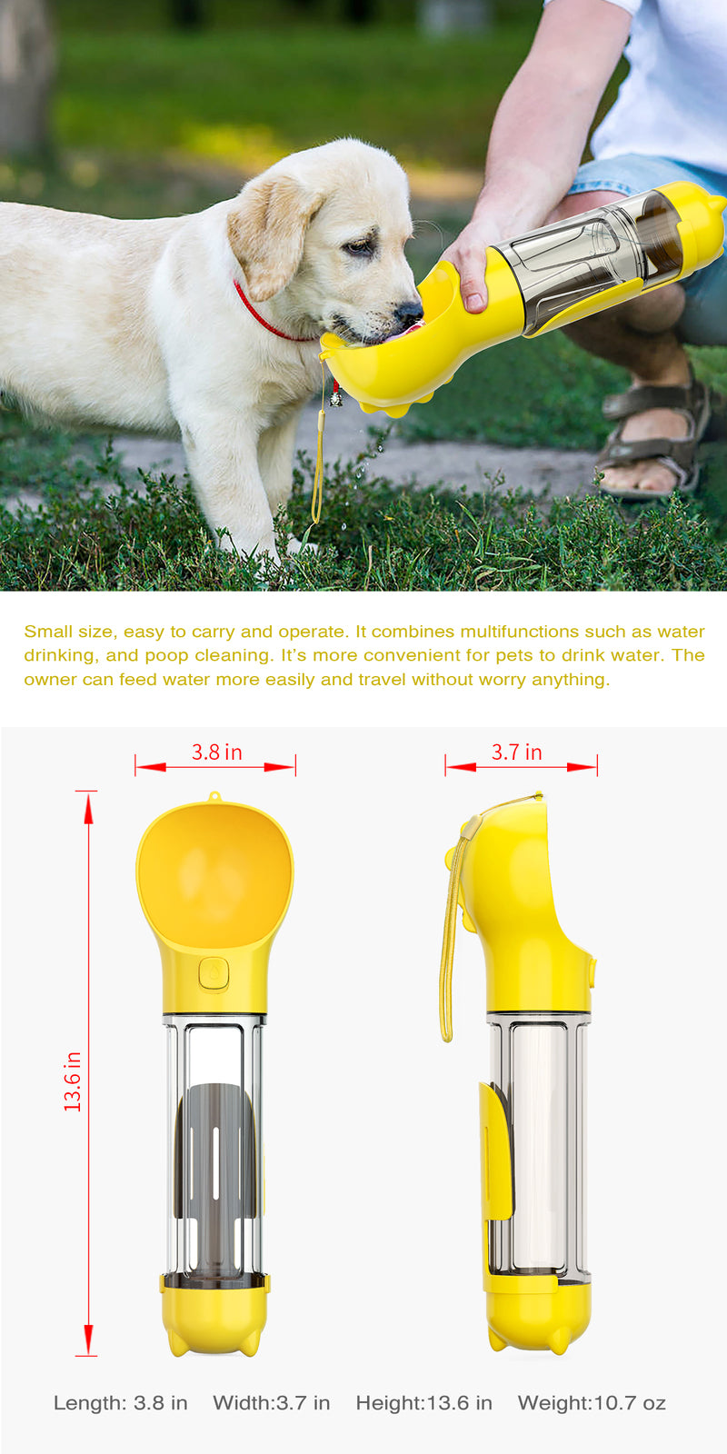 4-in-1 Portable Pet Dog Puppy Cat Drinking Mug Water Feeder Bottle Valve Travel Bottle - Yellow