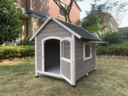 YES4PETS XL Timber Pet Dog Kennel House Puppy Wooden Timber Cabin With Door - Grey