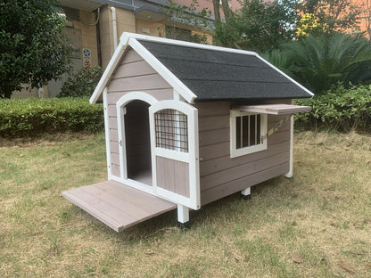 YES4PETS XL Timber Pet Dog Kennel House Puppy Wooden Timber Cabin With Door - Grey