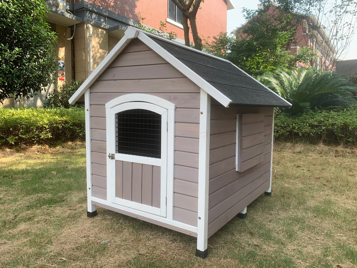 YES4PETS XL Timber Pet Dog Kennel House Puppy Wooden Timber Cabin With Door - Grey