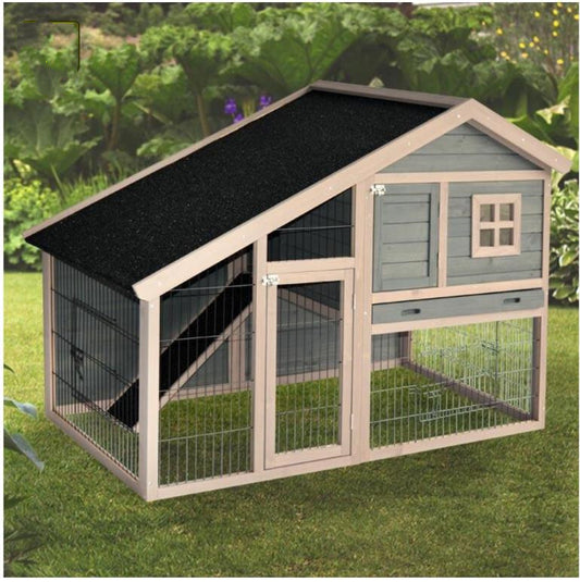 YES4PETS Grey Chicken Coop Rabbit Hutch Ferret Cage Hen Chook House