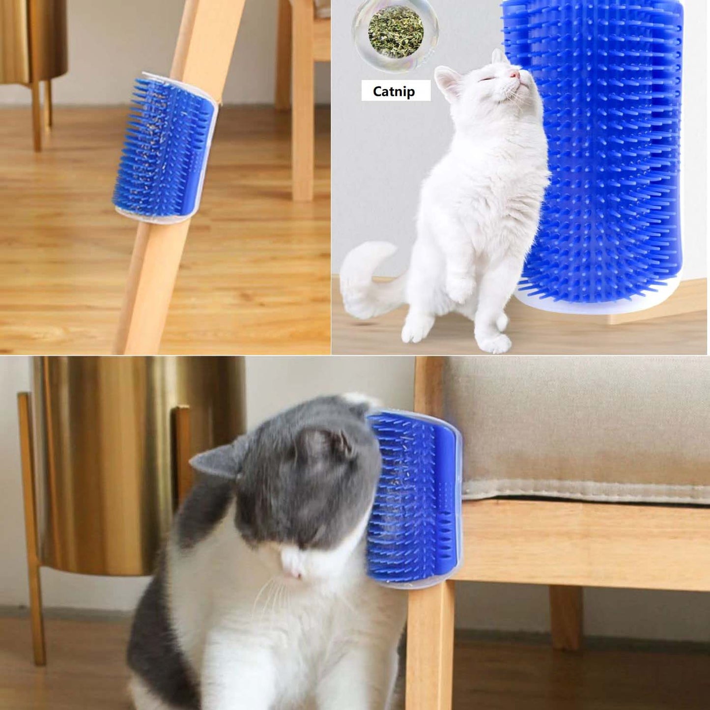 Cat Self Groomer Catnip  Dog Cat Toy Corner Groomer Wall Corner Scratcher Comb Grooming Massage Brush - Blue