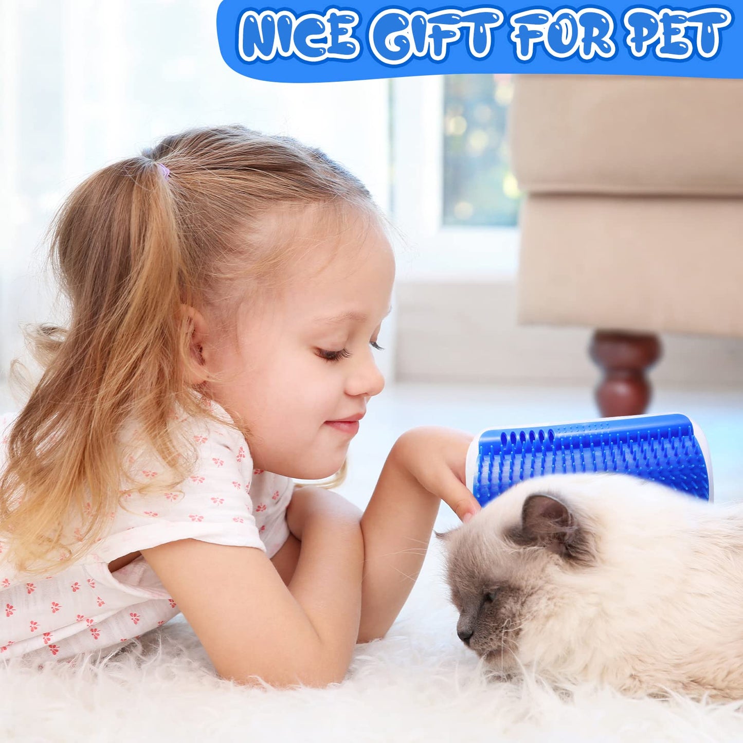 Cat Self Groomer Catnip  Dog Cat Toy Corner Groomer Wall Corner Scratcher Comb Grooming Massage Brush - Blue