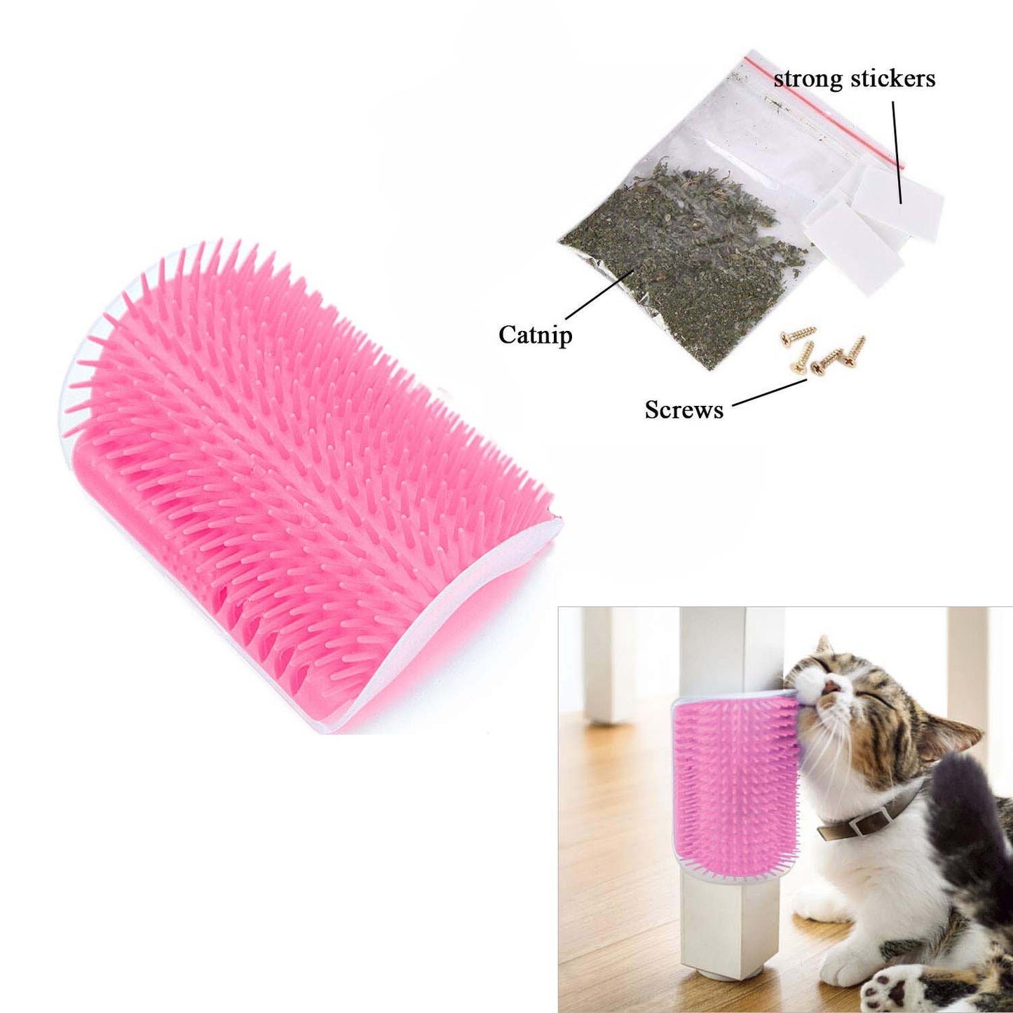 Cat Self Groomer Catnip  Dog Cat Toy Corner Groomer Wall Corner Scratcher Comb Grooming Massage Brush - Pink