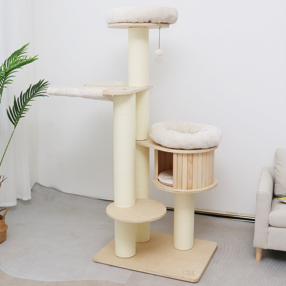 CATIO - VINTAGE Solid Wood Cat Climbing Tree Post Scratcher 176cm