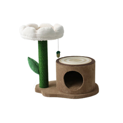 CATIO - Log Cat House With White Camelia Cat Scratching Tree