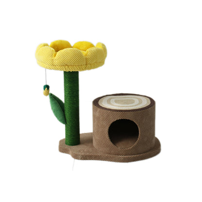 CATIO - Log Cat House With Yellow Camelia Cat Scratching Tree