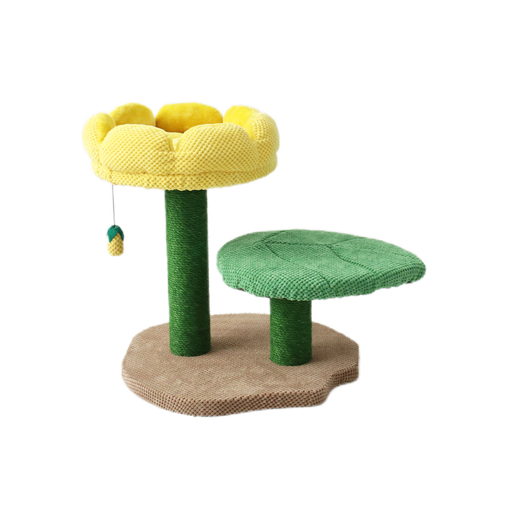 CATIO - 2 Level Yellow Camelia Flower Cat Scratching Tree