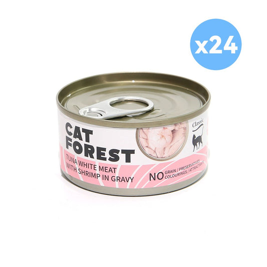 CAT FOREST - Classic Tuna White Meat With Shrimp In Gravy Cat Canned Food 85G X 24