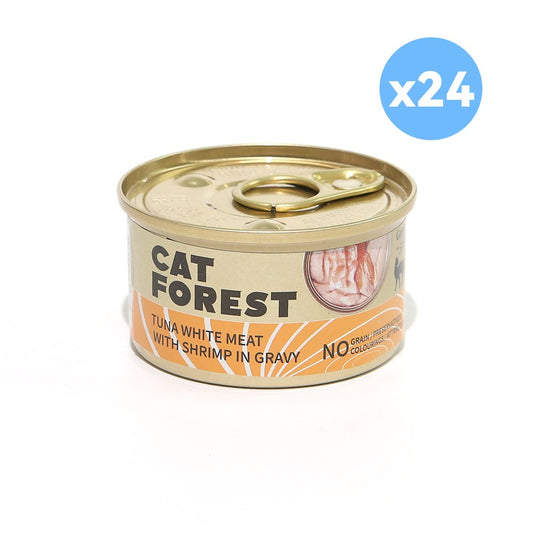 CAT FOREST - Premium Tuna White Meat With Shrimp In Gravy Cat Canned Food 85G X 24