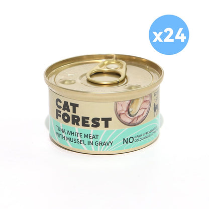 CAT FOREST - Premium Tuna White Meat With Mussel In Gravy Cat Canned Food 85G X 24