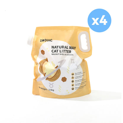 ZODIAC Natural Way Walnut Shell & Cassava Cat Litter - 2.5Kg x 4