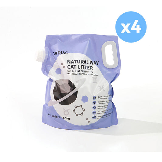 ZODIAC Natural Way Superfine Bentonite with Activated Charcoal Cat Litter - 4.5Kg x 4