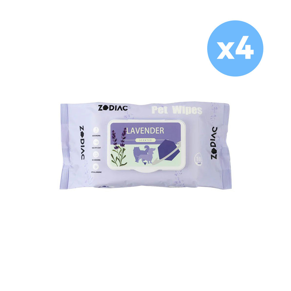 ZODIAC Lavender Pet Wipes - 100 Pcs/Bag [4-Pack]