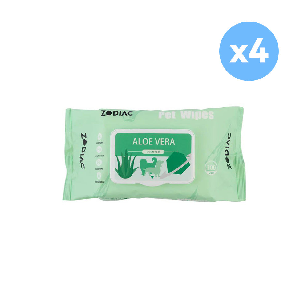 ZODIAC Aloe Vera Pet Wipes - 100 Pcs/Bag [4-Pack]