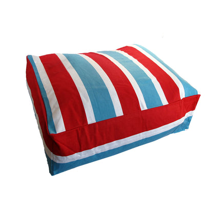 Heavy Duty Pure Cotton Pet Dog Bed Cover - Medium Blue Red Stripes