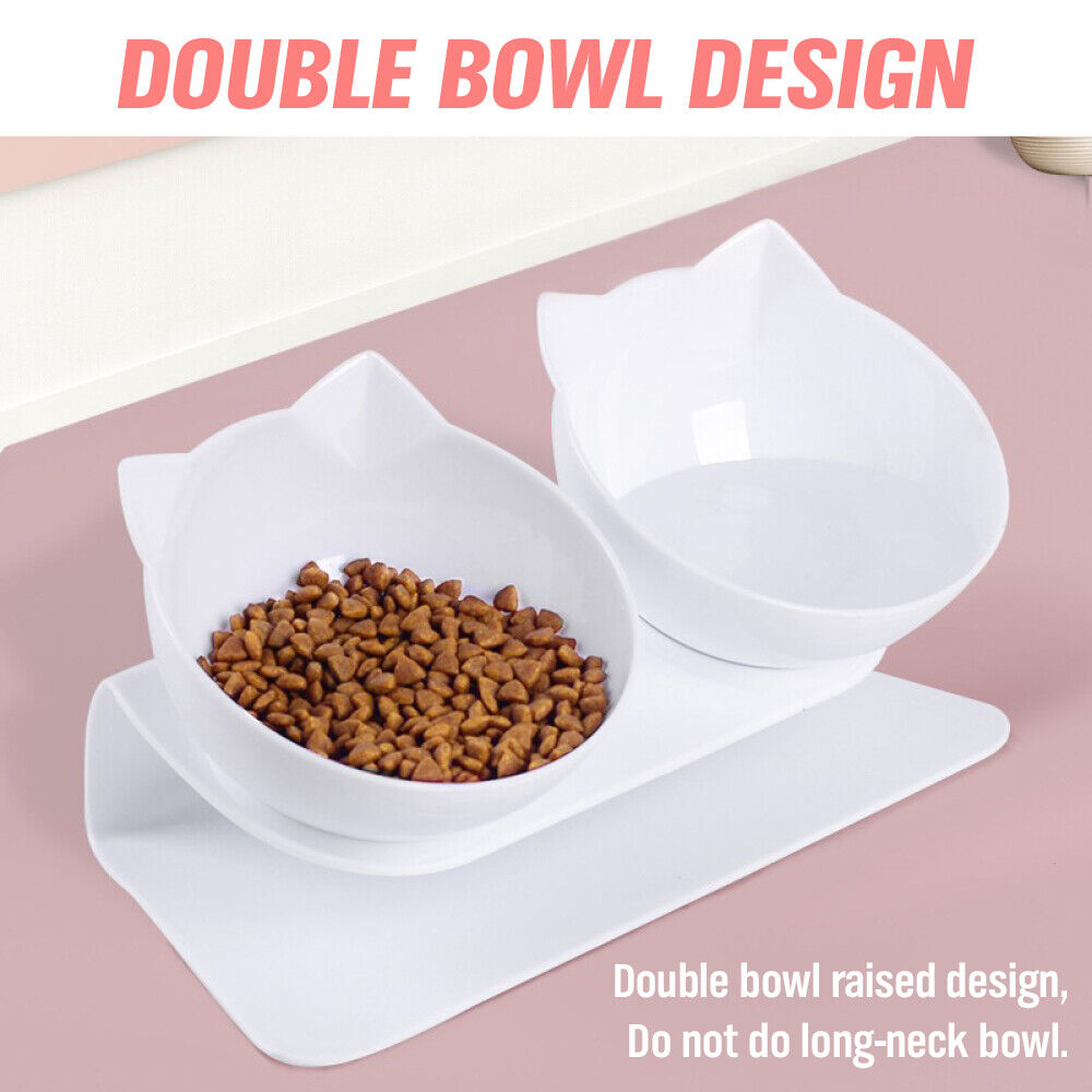 Double Cat Bowl Pet Bowl Stand Elevated Feeder - Black