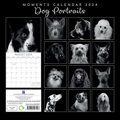 2024 Square Dog Portraits Wall Calendar - 16 Months Premium Planner - Black & White