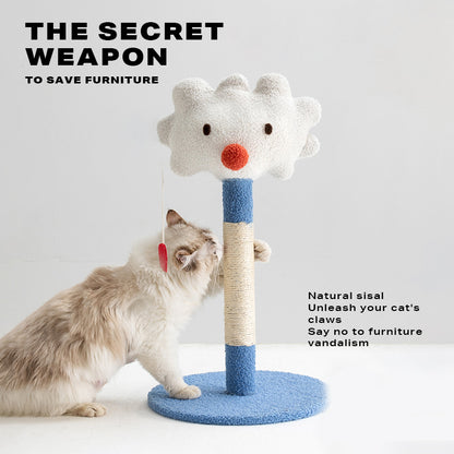 Cute Emoticon Cat Scratching Post Toy Cat Tree - White