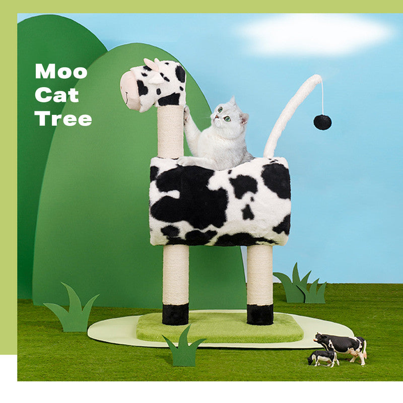 Cow Cat Tree Scratching Post Scratcher Tower Condo House Hanging Toys 86cm