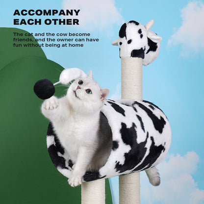 Cow Cat Tree Scratching Post Scratcher Tower Condo House Hanging Toys 86cm