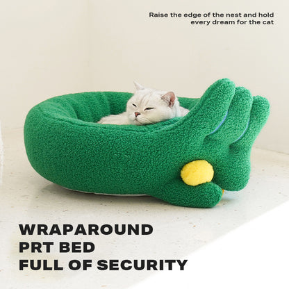 Dog Cat Pet Calming Bed Warm Soft Plush Round Nest Comfy Sleeping Gesture Bed