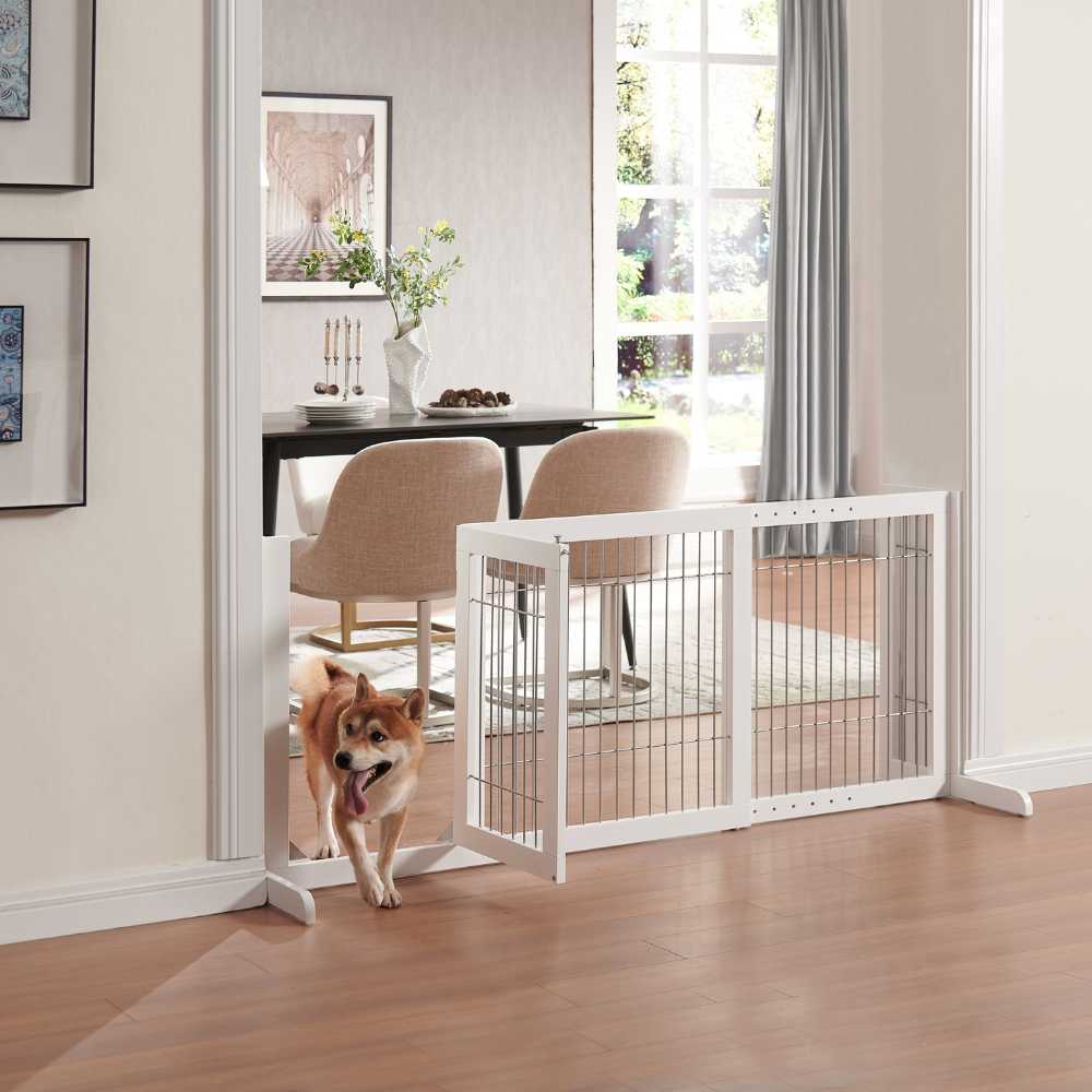 Freestanding Retractable Dog Barrier with Gate - Large