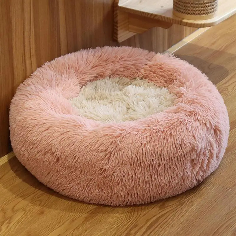 PawfectFriend Calming Donut Bed – Plush Fluffy Cushion for Dogs & Cats, Medium 50cm (Cream)