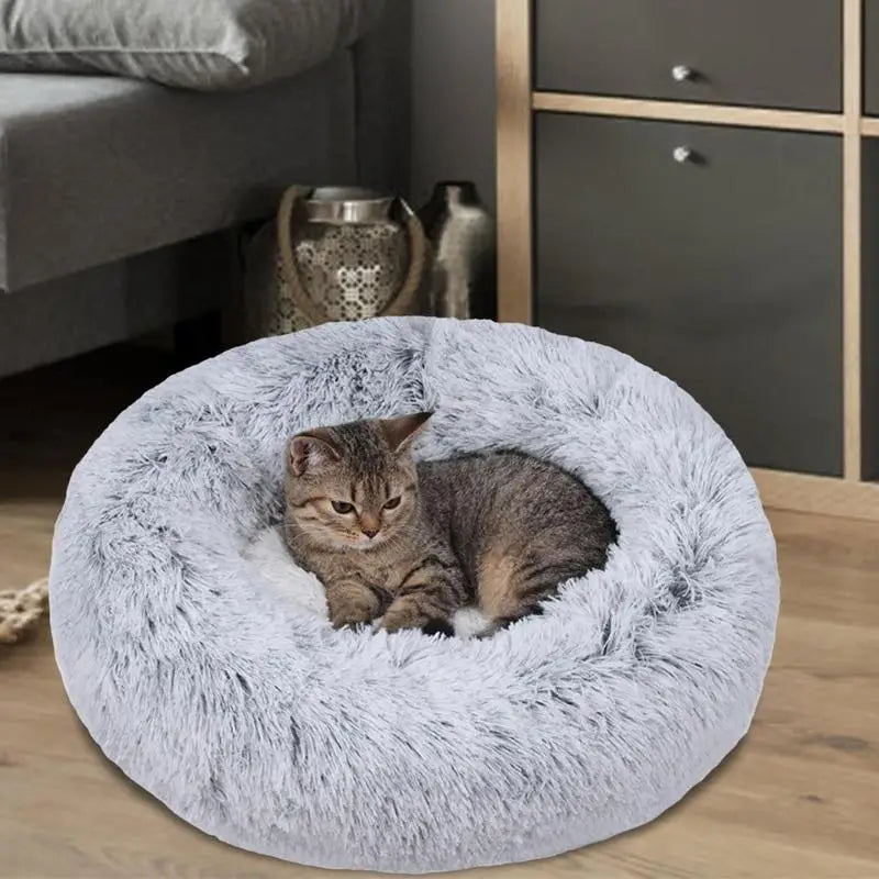 PawfectFriend Calming Donut Bed – Plush Fluffy Cushion for Dogs & Cats, Medium 50cm (Cream)